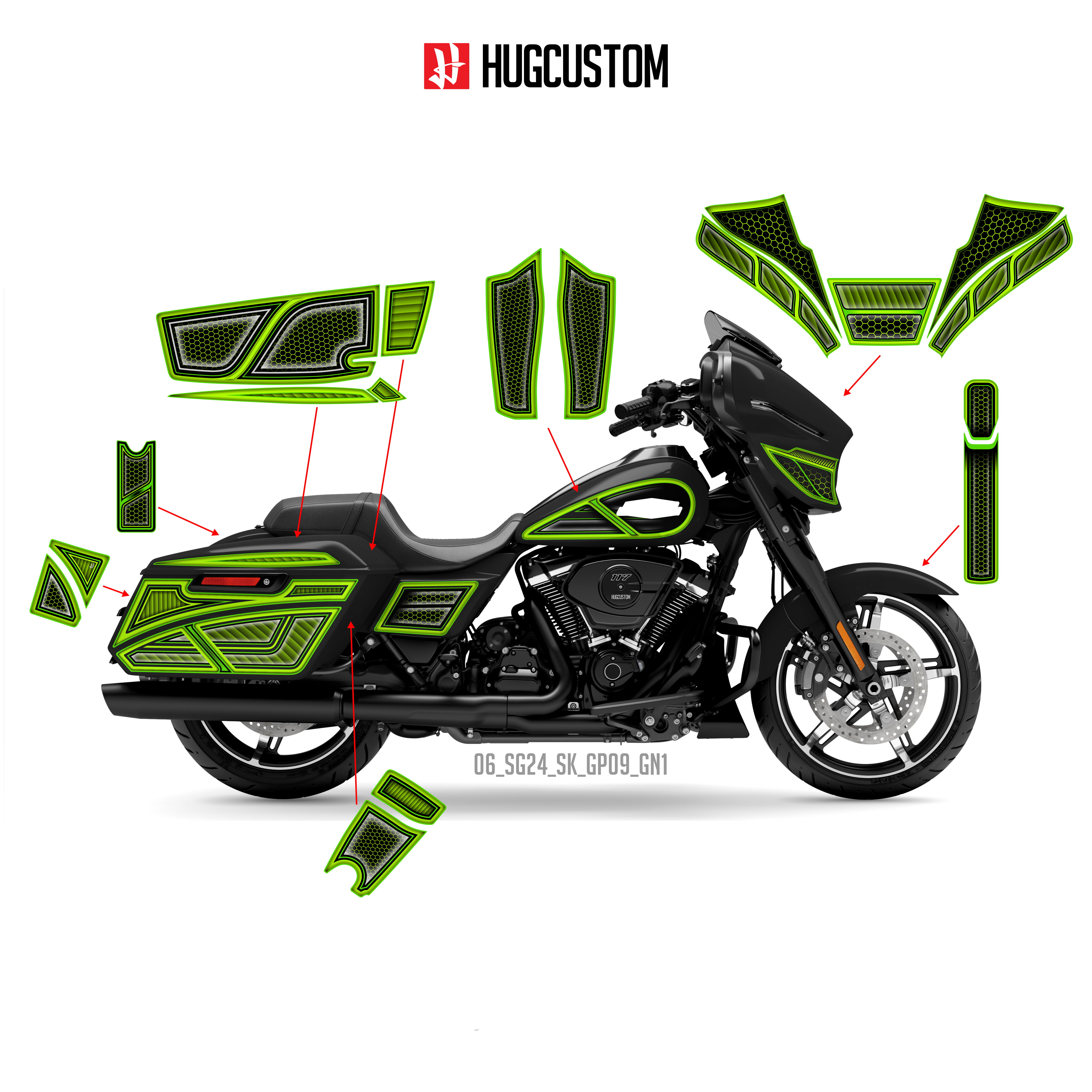Sticker Kit for Touring SG (FLHX) (2024-2026) - 'HiveX' Design (Full Set) - HUGSTICKERCUSTOM 