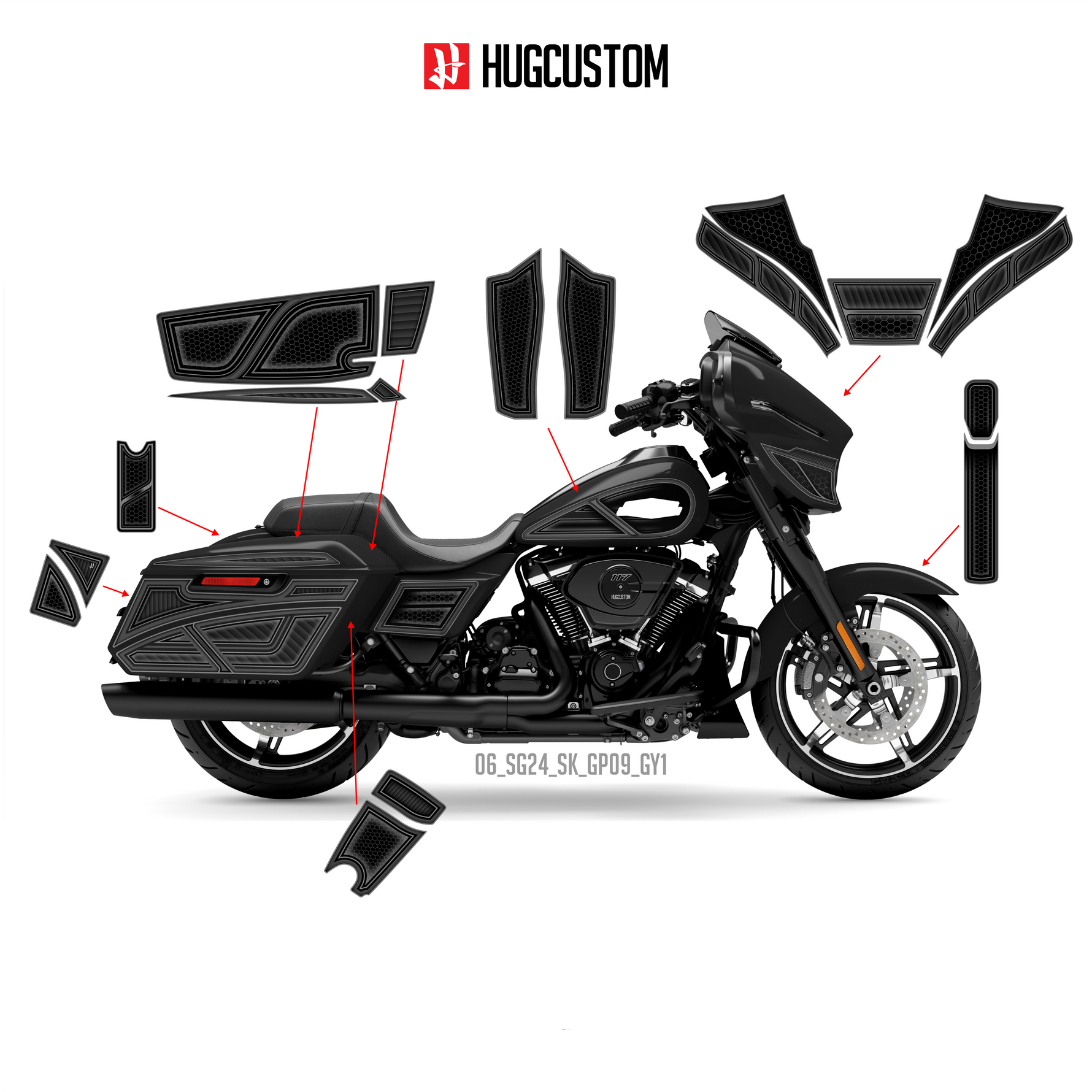Sticker Kit for Touring SG (FLHX) (2024-2026) - 'HiveX' Design (Full Set) - HUGSTICKERCUSTOM 